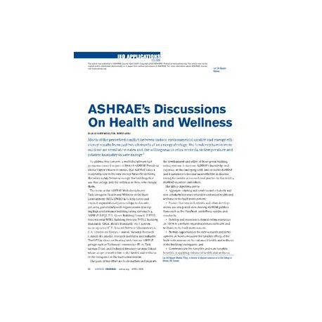 IEQ Applications: ASHRAE&x27;s Discussions on Health and Wellness