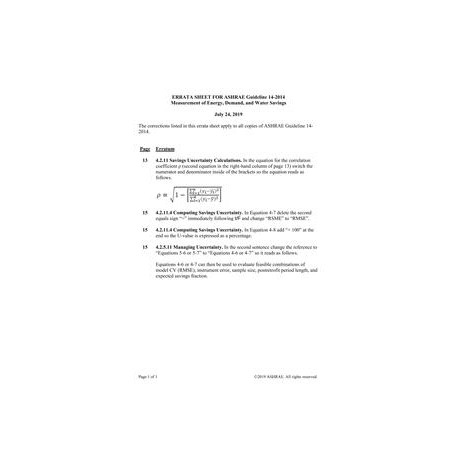 Errata to Guideline 14-2014 -- Measurement of Energy, Demand, and Water Savings