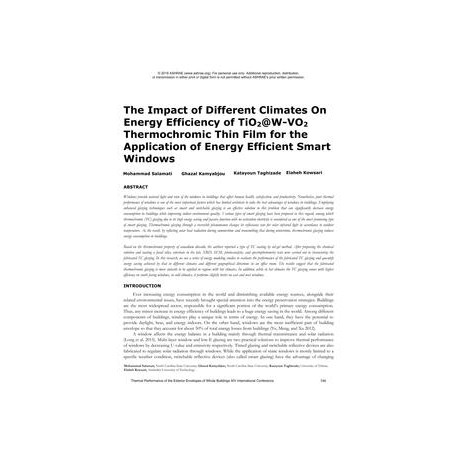 The Impact of Different Climates On Energy Efficiency of TiO2@W-VO2 Thermochromic Thin Film for the Application of Energy Effici