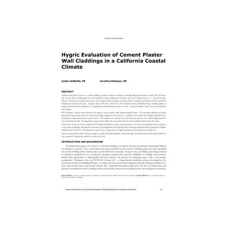 Hygric Evaluation of Cement Plaster Wall Claddings in a California Coastal Climate