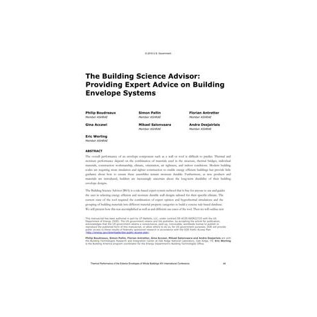 The Building Science Advisor: Providing Expert Advice on Building Envelope Systems